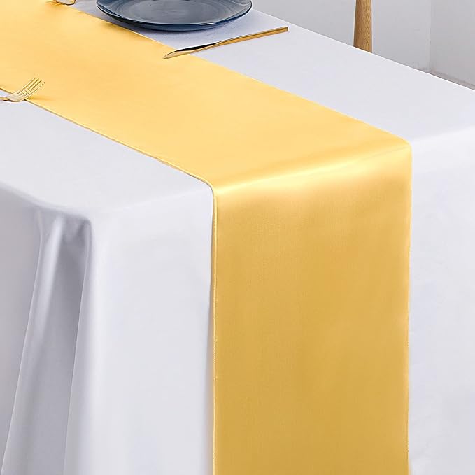 SiinvdaBZX 12 Pcs Gold Satin Table Runner 12 x 108 inches Long | Bright Smooth - Image 5