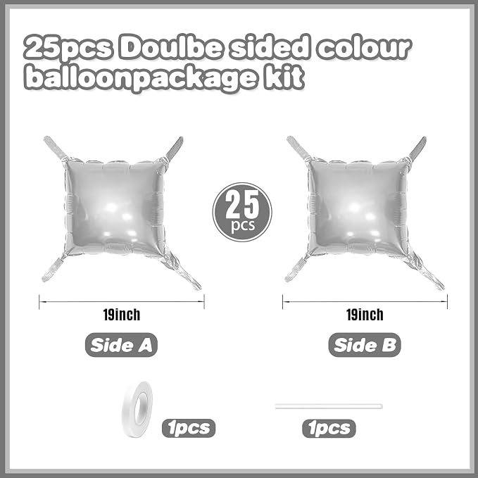 Metallic Silver Double Sided Square Foil Balloons Wall, 19 Inches Chrome Foil - Image 2