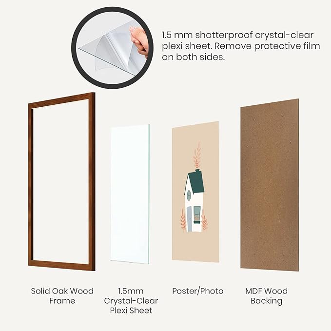 Opposite Wall - 16x16 in - Dark Solid Oak Wood Picture Frame - Lightweight, Versatile & Shatterproof - Wall Hanging Poster or Photo Frame - Wall Decor for Office, Gallery & Home