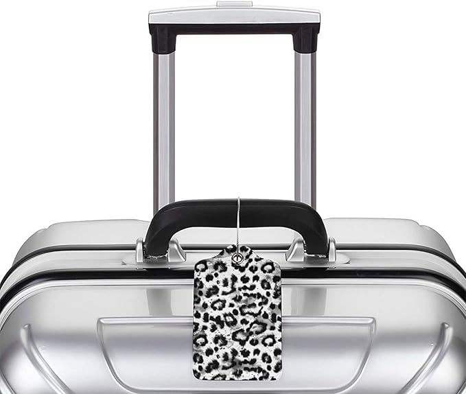 Leopard Print 2 Pcs Luggage Tags, Privacy Cover Id Label with Stainless Steel Loop and Address Card for Suitcases & Travel Bags
