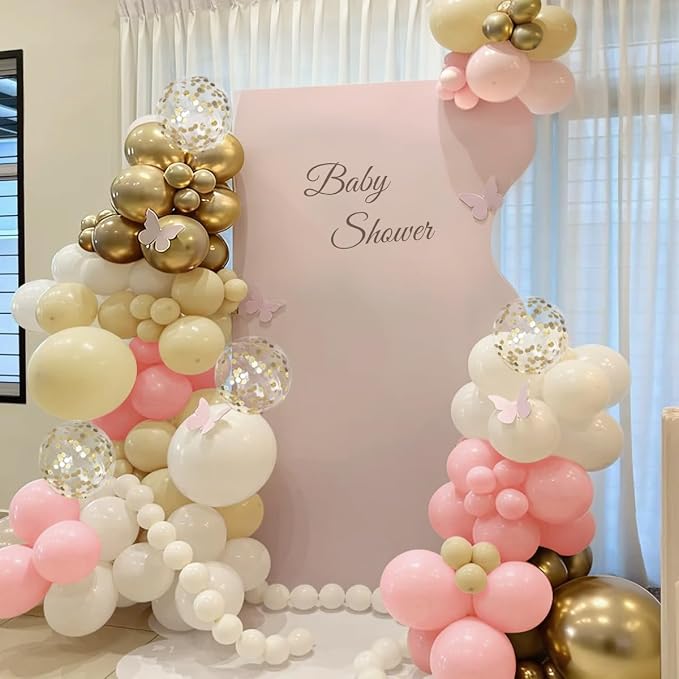 Pink White and Gold Balloon Garland Arch Kit - Image 6