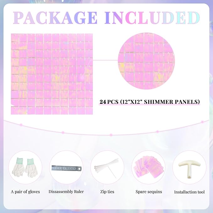 Shimmer Wall Backdrop Pink Wall Panels 24Pcs Square Sequin Shimmer Wall - Image 4
