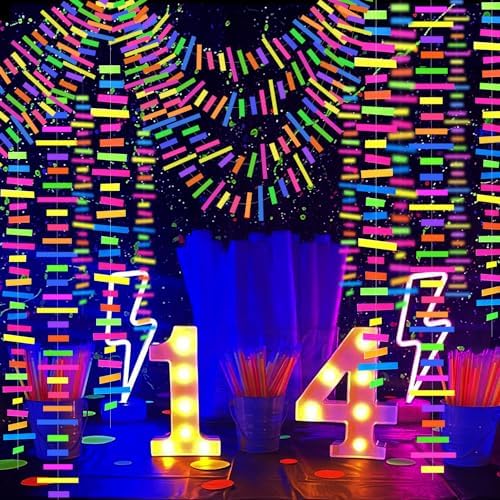 60feet UV Neon Paper Garland Stripe Neon Streamers Black Light Neon DecorationsGlow Party UV Reactive Neon Party Favors Glow in The Dark Party Supplies and Decorations for Wedding Birthday Banners - Image 2