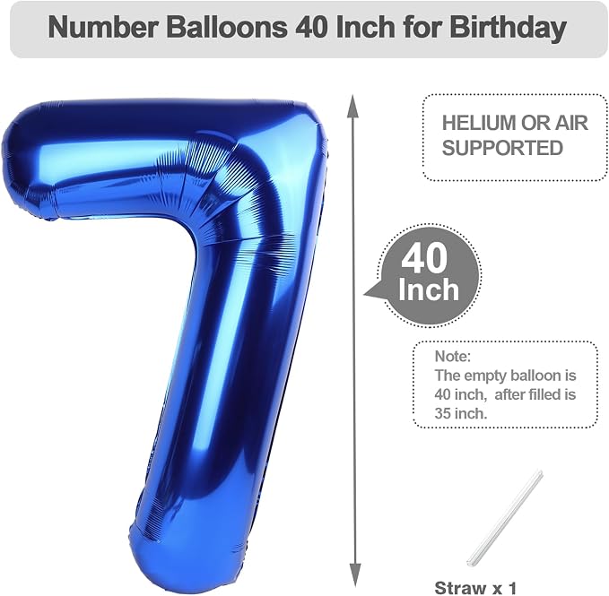 Blue Birthday Balloons for Men 6 Number Balloons 40 Inch | Mix & Match Numbers - Image 5