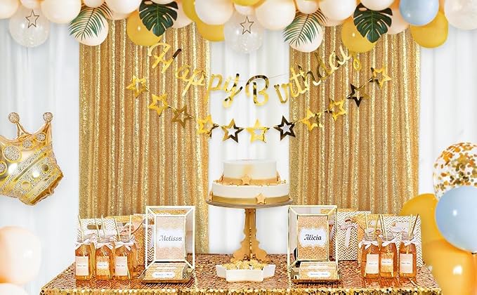 Gold Sequin Backdrop Curtains 2ftx8ft Glitter Party Backdrop 6 Pieces Sparkly - Image 4