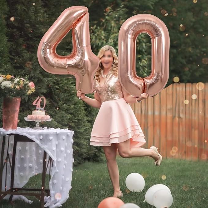 TONIFUL 40 Inch Large Rose Gold Number 40 Balloons Giant Digital 40 Helium - Image 3