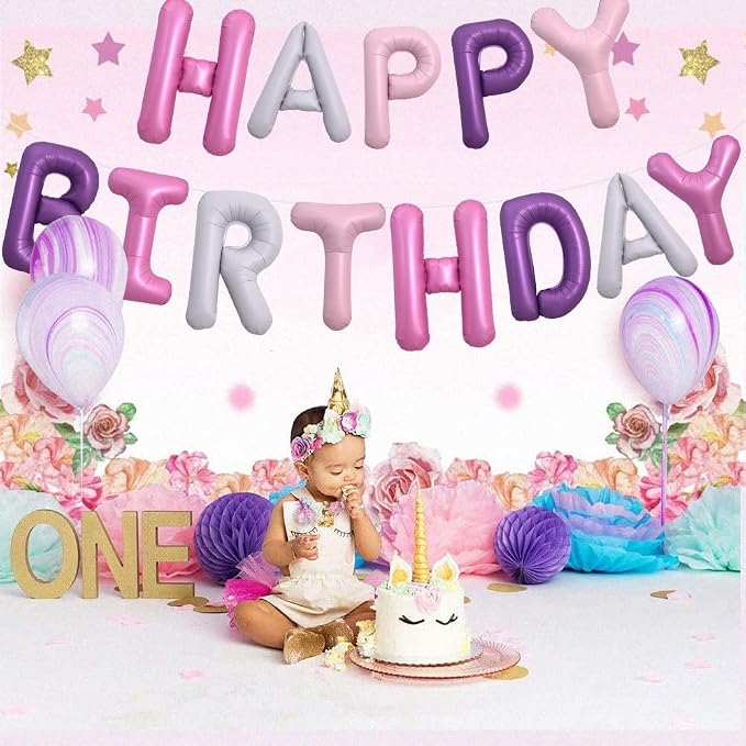 TONIFUL Purple and Pink Happy Birthday Balloon Banner Decorations - Image 4