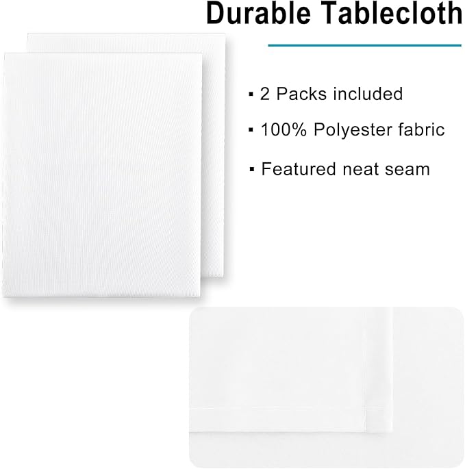 Hiasan 2 Pieces White Rectangle Tablecloth - Waterproof and Spillproof Restaurant Washable Polyester Table Cloth for Dining Room, 54 x 120 Inch