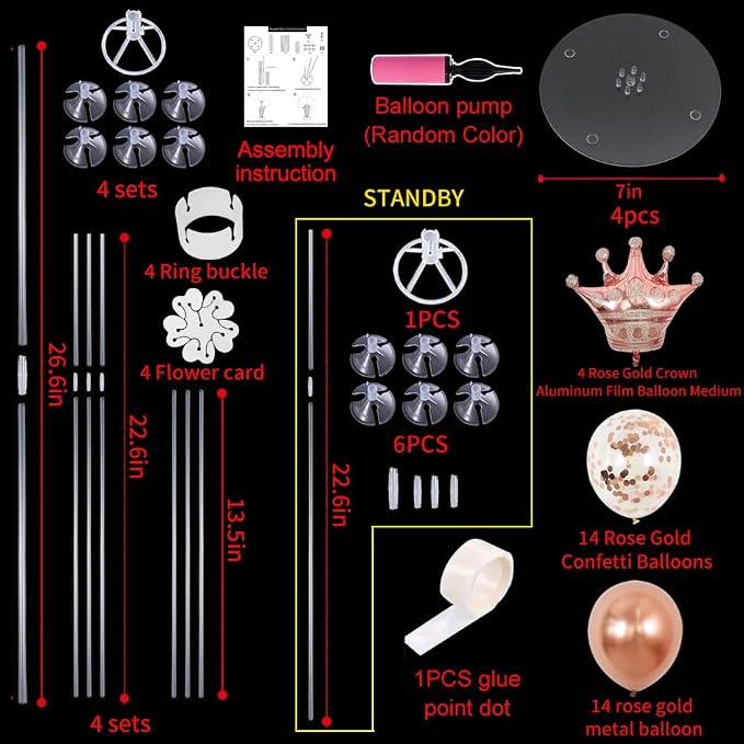 TONIFUL Table Centerpiece Balloons Stand Kit Include Rose Gold Latex Confetti - Image 2