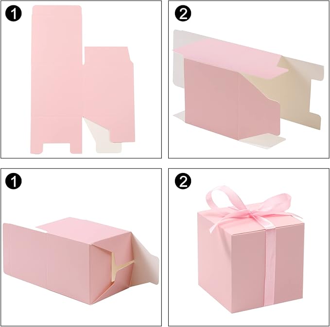 COTOPHER 60pcs Small Gift Boxes, Favor Boxes 2x2x2 inches Paper Gift Boxes with Ribbons Candy Box for Wedding Favors Baby Shower Bridal Shower Birthday Party (60pcs 2x2x2, Pink)