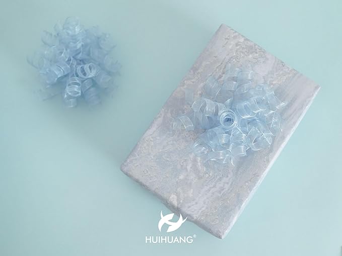 HUIHUANG Blue Bows for Gift Wrapping Burst Curly Gift Bows 5 inch x 8 Counts Self-Adhesive Curly Ribbon Bow for Presents, Treat Bags, Baby Shower Favors, Wrapping Accessories, Party Decor
