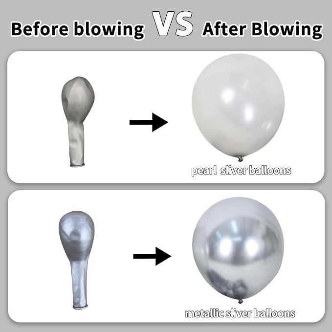 Zesliwy Black Silver White Balloons Set, Party Decor | Metallic Silver - Image 3