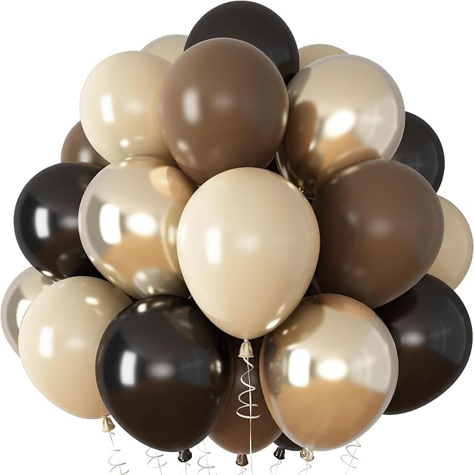 Brown Black Gold Balloons, 12 Inch Neutral Brown Tan Nude Black Beige Ivory by KAINSY