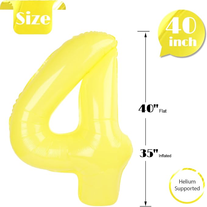 Yellow Number 4 Balloon 40 Inch, 4th Birthday Party Decorations Men Women | - Image 5