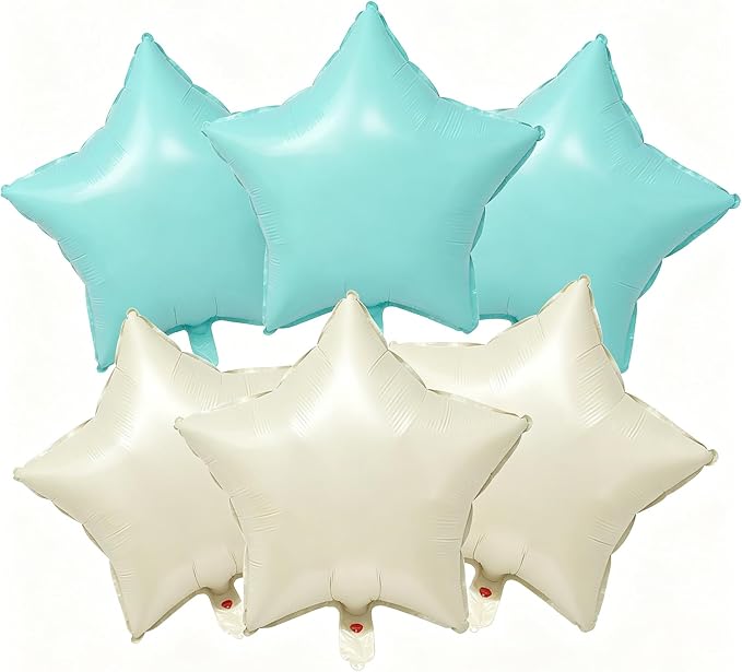 Pastel Blue Sand White Star Balloons 18 Inch - Image 6