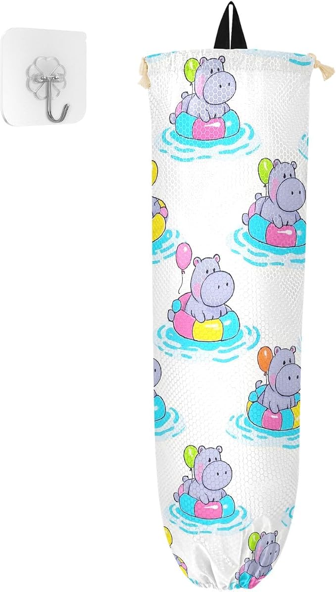 Plastic Bag Holder Grocery Bags Organizer Dispenser Storage Hippopotamus Balloon - Image 2