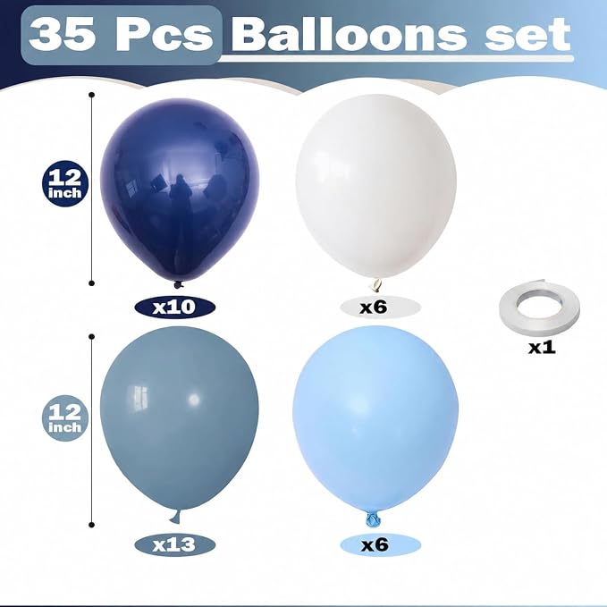 Dark Blue White Balloon, 12 Inch Different Shades Blue and White Balloon - Image 2
