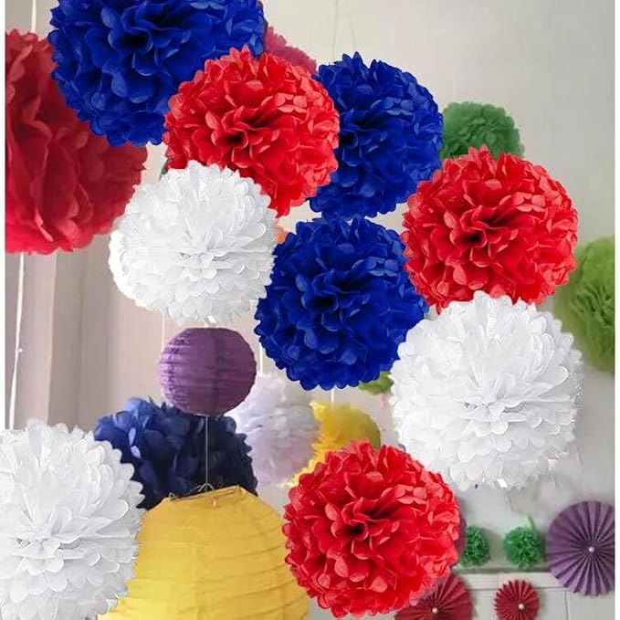 BRZIKWT 12 Pcs Red White and Blue Tissue Paper Pom Poms - Image 2