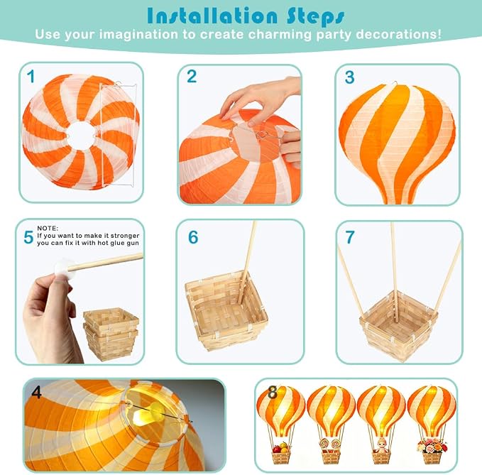 Palmhill 8 Sets 11.8" Hot Air Balloon Decorations Lanterns - Image 3