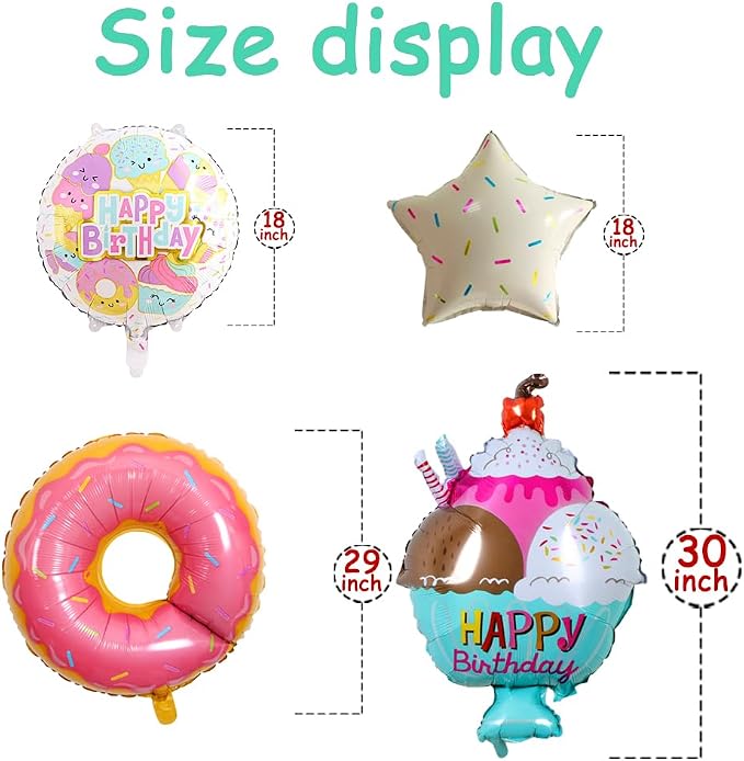 5 Pcs Donut Sweet Ice Cream Mylar Balloons Set | Ice Cream Donut Balloon Summer - Image 2