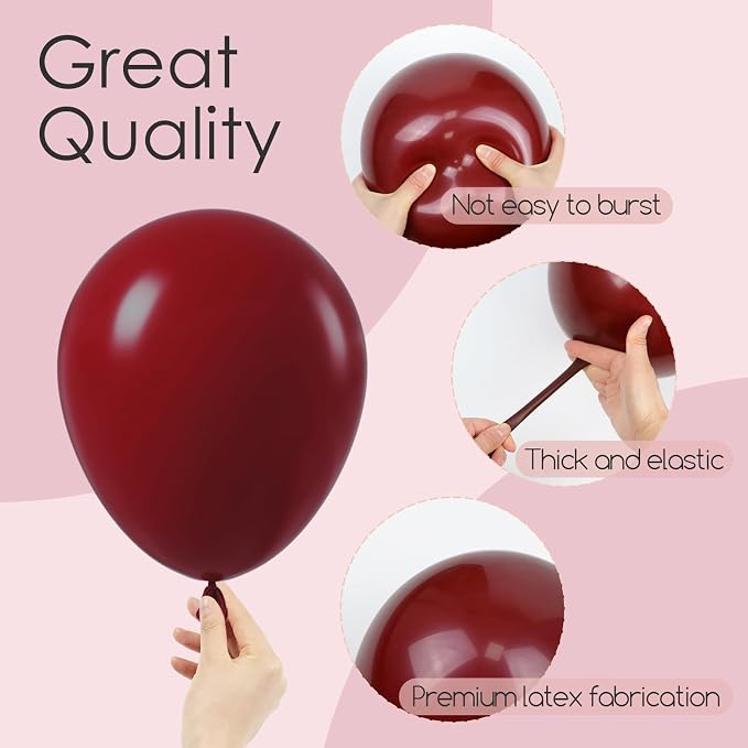 Awenztech 122pcs Burgundy Balloons, 18 12 10 5 inch Maroon Balloons Different - Image 5