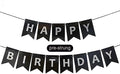 Black Happy Birthday Banner, Pre-Strung Black and Silver Birthday Party by ZgimiPartyHome