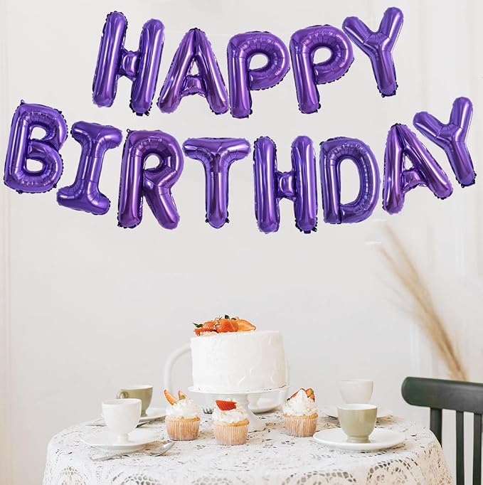 TONIFUL 16 Inch Purple Happy Birthday Balloons Banner Decorations - Image 6