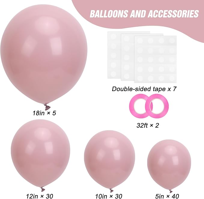 RUBFAC Dusty Pink Balloons Different Sizes 105pcs 5/10/12/18 Inches - Image 2