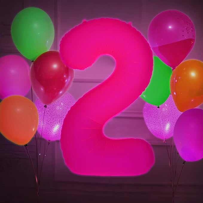 Mega-L Glow in The Dark Party Supplies, 40 Inch Fuchsia Number 0 Balloon | Glow - Image 9