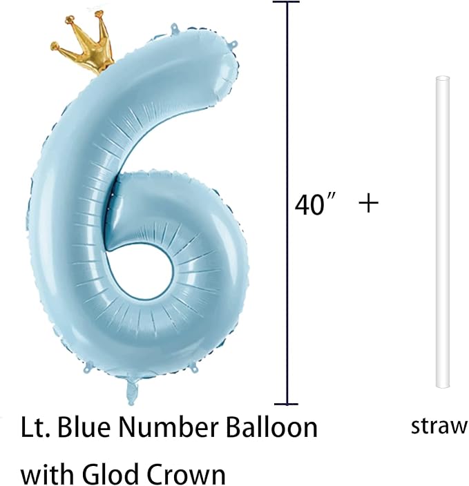 Number 6 Foil Balloon with Crown, 40-Inch Light Blue | Light blue number 6 foil - Image 2