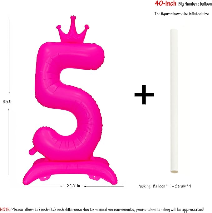 Fluorescent Pink Crown Number 5 Foil Balloon Neon Glow In The Dark Balloon | - Image 2
