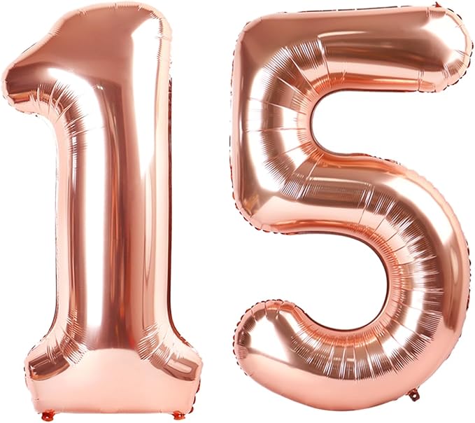 40 Inch Number 15 Balloon for 15th Year Old Birthday Decorations, Rose Gold | by Mluchee