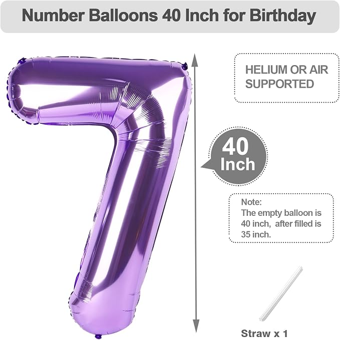 Number 6 Balloon 40 Inch Balloons Purple Birthday Decorations - Image 5