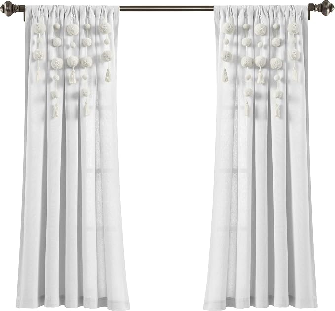 Lush Decor Boho Pom Pom Tassel Linen Textured Window Curtain Panel, Single 52" - Image 9