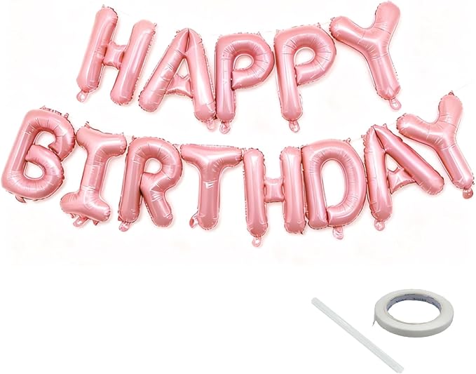 Pink Happy Birthday Balloon Banner Set -16 Inch Foil Letters Balloons, Reusable by KEJ