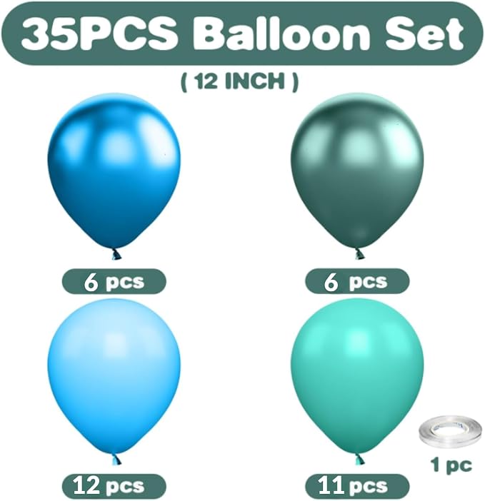 Blue and Green Balloons for Birthday Wedding Decorations | 12-inch light blue - Image 2