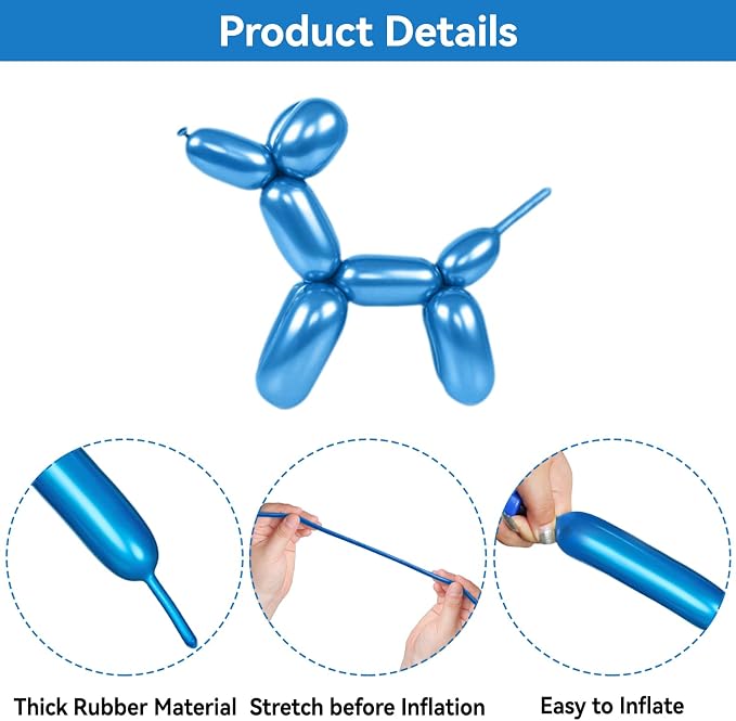 Metallic Blue Long Balloons Premium 260 Twisting Animals Magic Balloons - Image 3
