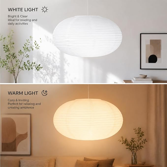 White Oval Paper Lanterns, 16.54" Large Hanging Paper Lantern Shade, 1 Pack | - Image 3