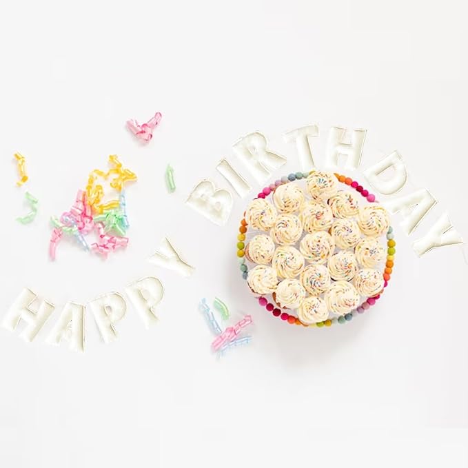 Pre-Strung 3D Felt White Happy Birthday Banner, Happy Birthday Sign - Image 7
