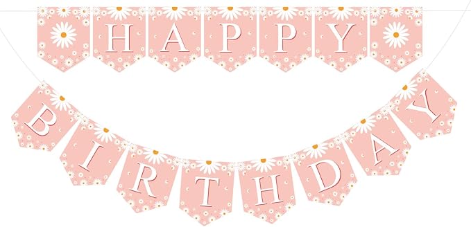 ZHENGYE Pink Daisy Happy Birthday Banner Flower Party Decorations Daisy Theme by ZHENGYE