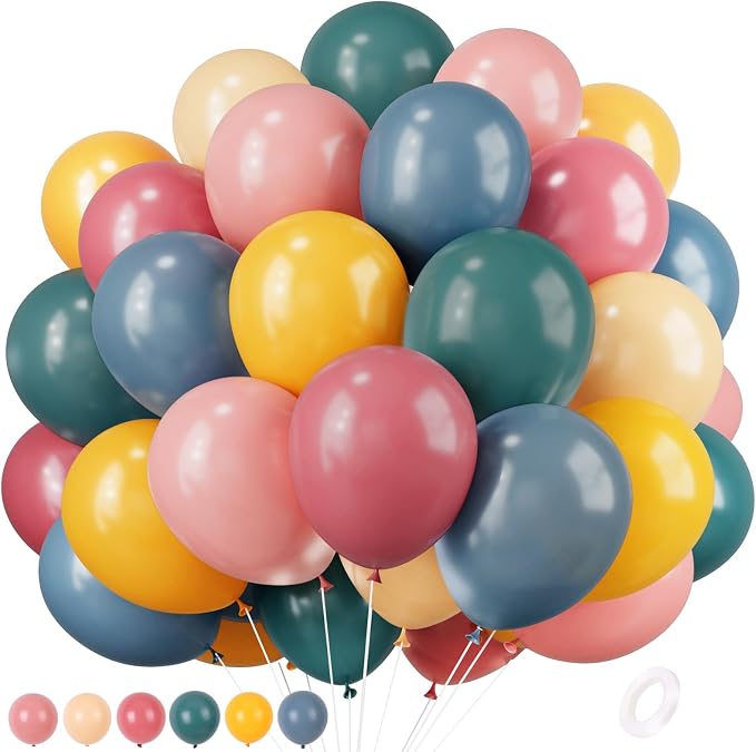 RUBFAC Boho Rainbow Balloons 120pcs 12 Inches Assorted Color Latex Balloons by RUBFAC
