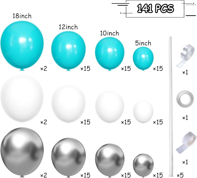 MEBAY Teal Blue Silver White Balloons Garland Arch Kit - Image 2