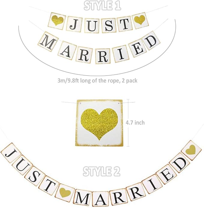GuassLee JUST Married Banner Car Decorations, Photo Props and Car Decorations - Image 2