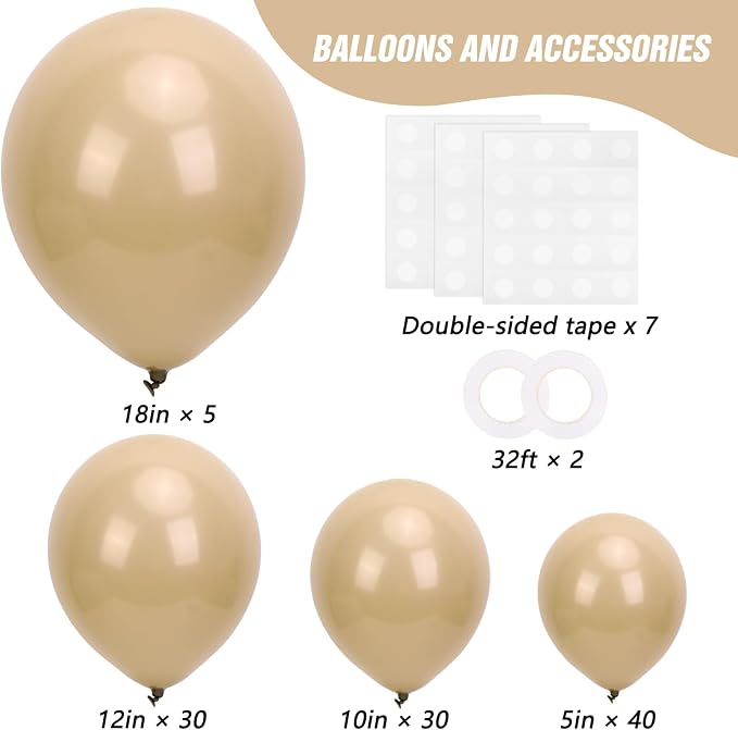 RUBFAC Vanilla Brown Balloons Different Sizes 105pcs 5/10/12/18 Inches - Image 2