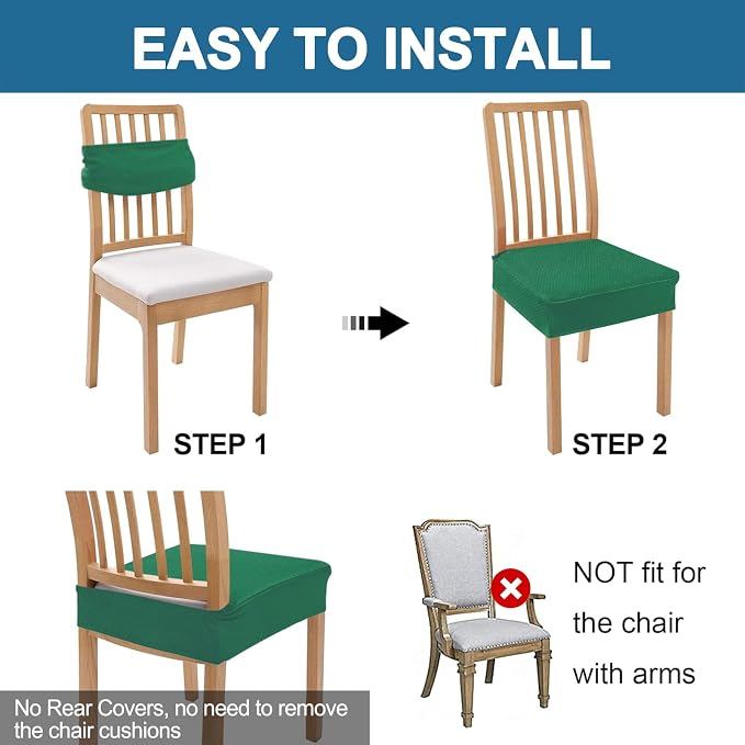 Smiry Waterproof Seat Covers for Dining Room Chairs, No Rear Covers | Stretch - Image 5