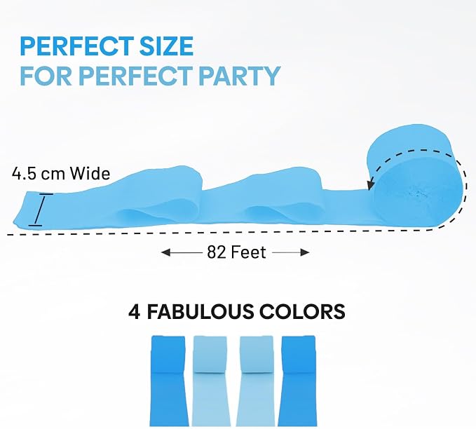 4 Blue Streamers, 328ft Pack of Crepe Paper Bachelorette Party Decorations | - Image 2