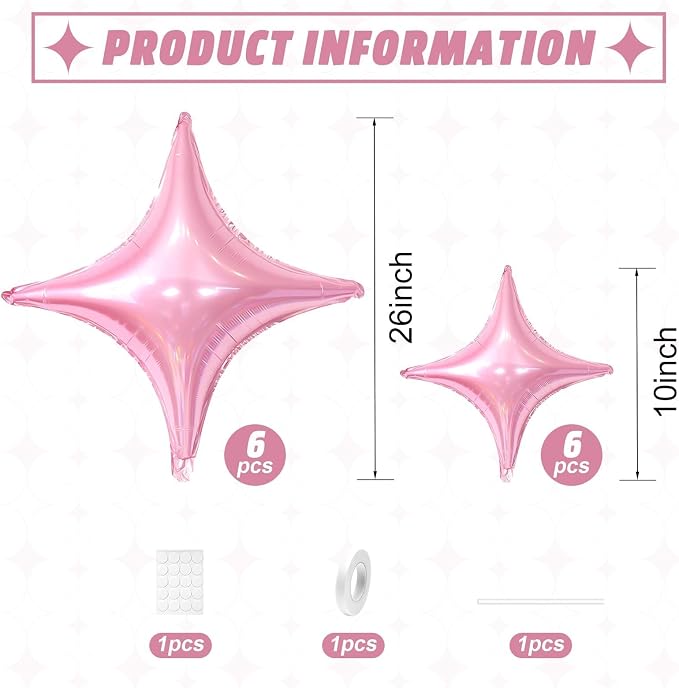 Pink Star Balloons, 26Inch and 10Inch Pink Quadrangle Helium Polyester Film - Image 2