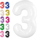 White Number 3 Balloon 40 inch, Balloon numbers party supplies, deco photo shoot by Upgesy