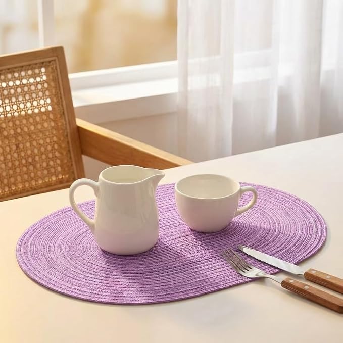 Placemats Set of 6, Woven Oval Braided Dining Table Mats | 12 x 17.5 Inch Size - Image 4