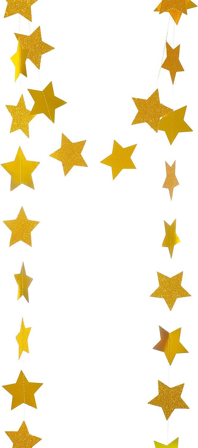 WEVEN Gold Glitte Star Garland Reflective Paper Party Streamers Twinkle Star - Image 3